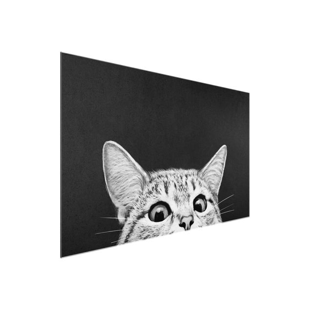 Quadri in vetro in bianco e nero Illustrazione - Gatto Disegno in bianco e nero