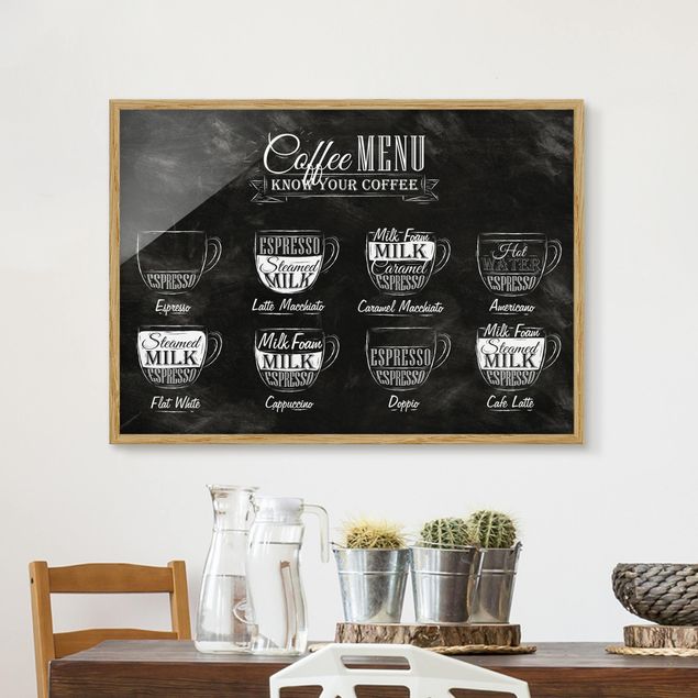Quadri con cornice in bianco e nero Lavagna delle varietà di caffè