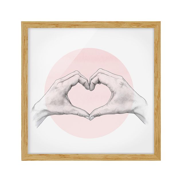 Quadro rosa Illustrazione - Cuore Mani Cerchio Rosa Bianco