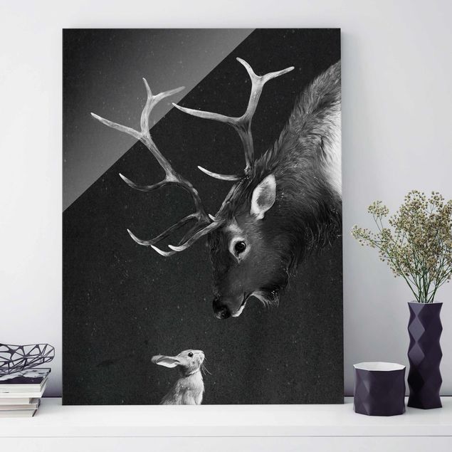 Stampe Illustrazione - Cervo e Coniglio Disegno in bianco e nero