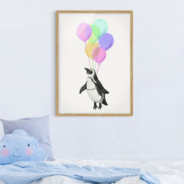 Quadri con cornice con animali Illustrazione - Pinguino Palloncini Pastello