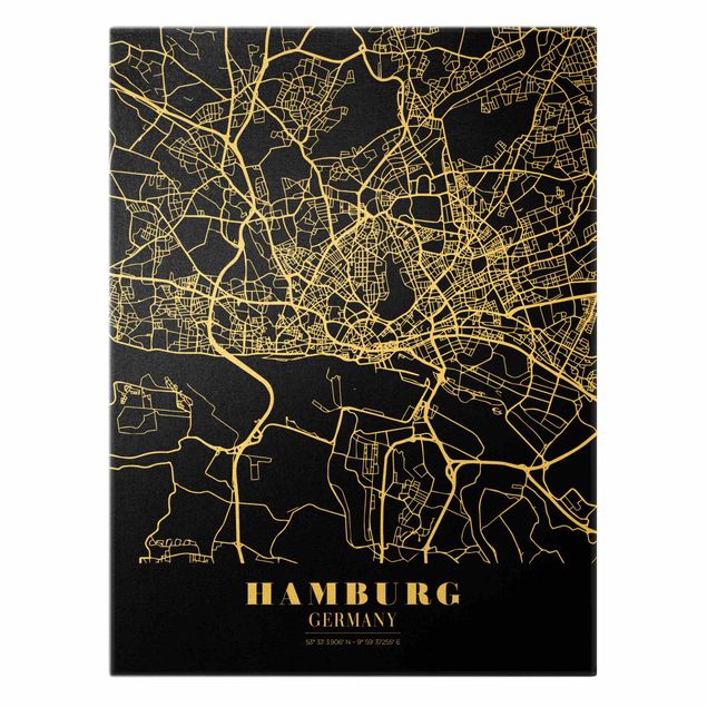 Stampa su tela Mappa di Amburgo - Nero classico