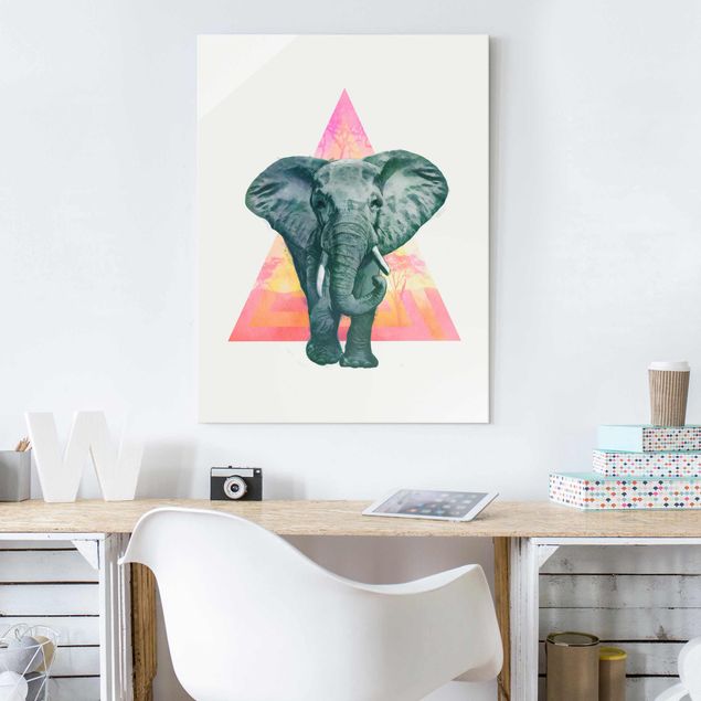 Quadri in vetro riproduzioni Illustrazione - Elefante fronte triangolo pittura
