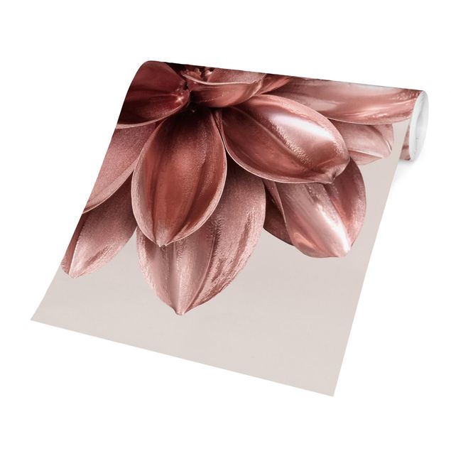 Carta da parati a fiori Dahlia Fiore Rosa Oro Metallizzato