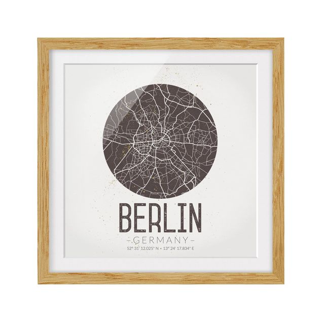 Quadri con cornice con mappamondo Mappa della città di Berlino - Retrò