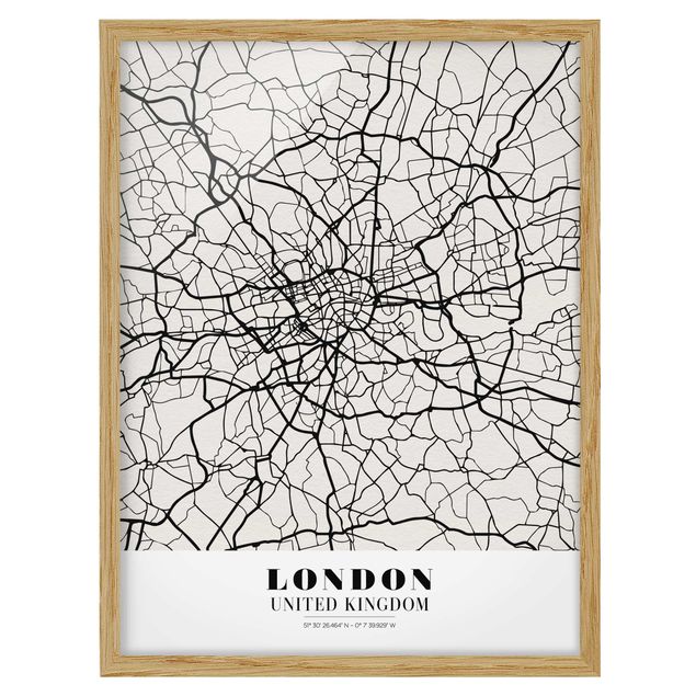 Quadri con cornice con frasi Mappa di Londra - Classica