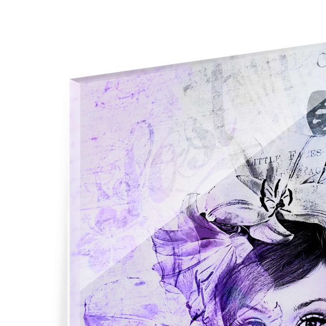 Stampe Collage Shabby Chic - Ritratto con farfalle
