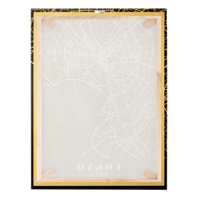 Stampa su tela Mappa di Tokyo - Nero classico