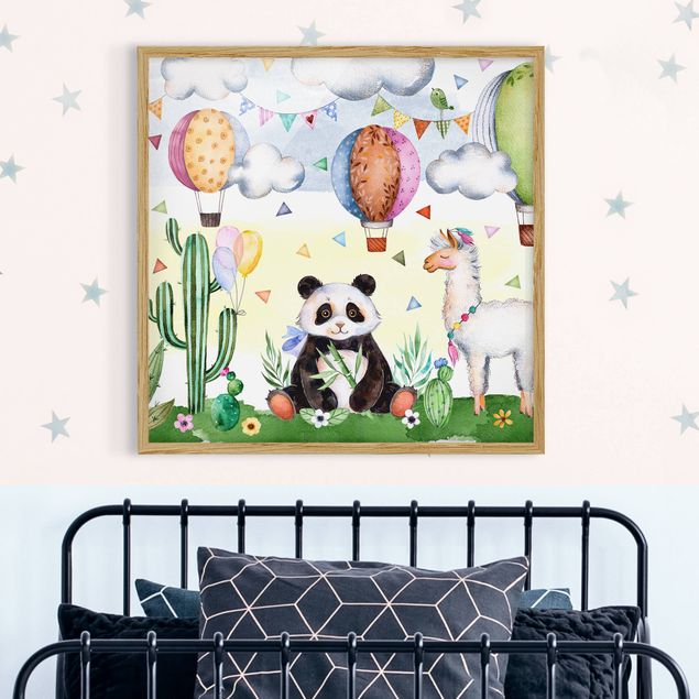Decorazioni camera bambini Panda e lama acquerello