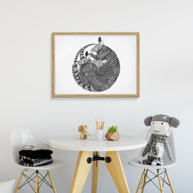 Quadri con cornice con animali Illustrazione - Armadillo - Disegno in bianco e nero