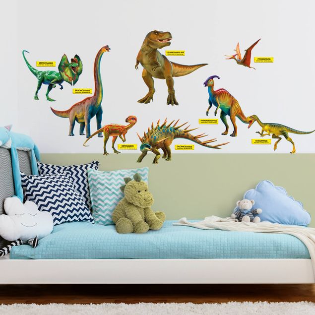Adesivi murali animali Set di dinosauri con targhette