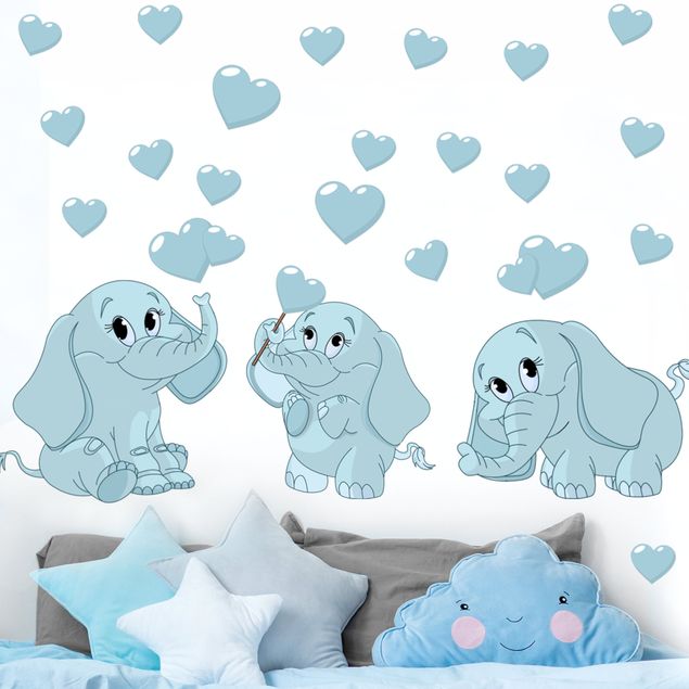 Decorazioni cameretta Tre elefantini blu con cuore