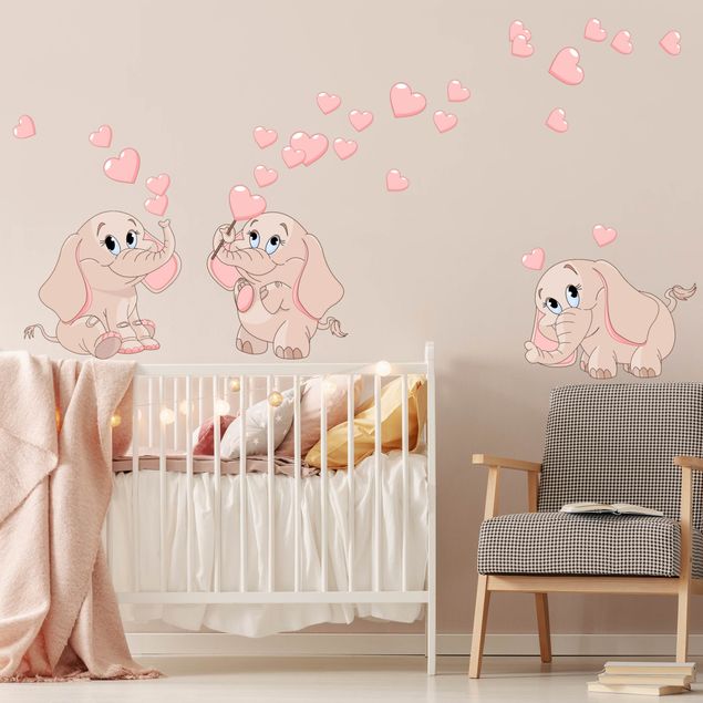 Stickers murali cuore Tre elefantini rosa con i cuori