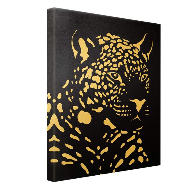 Quadro su tela oro - Animali del safari - Ritratto di leopardo in nero