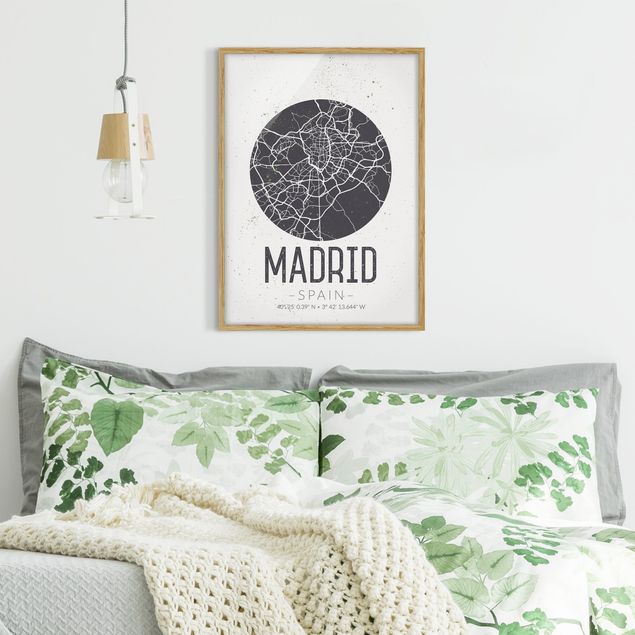Quadri con cornice con frasi Mappa di Madrid - Retrò