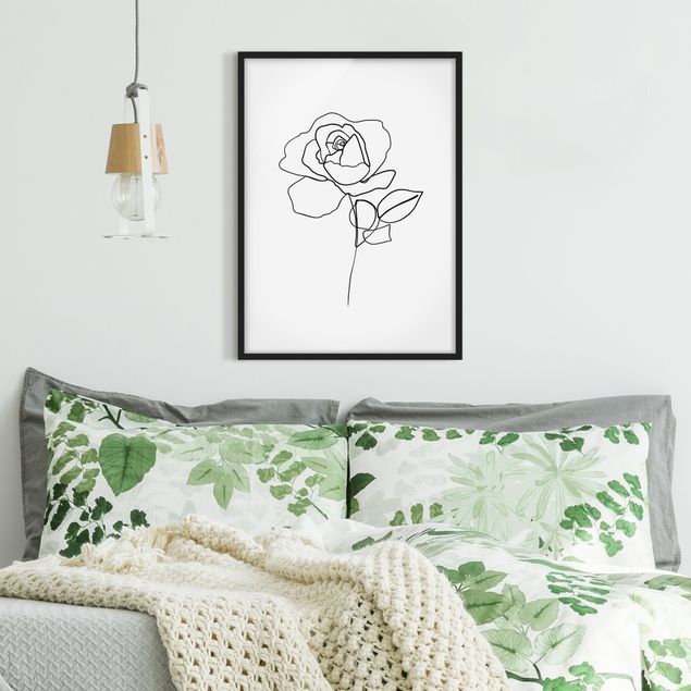 Quadri con cornice con fiori Line Art - Rosa Bianco E Nero