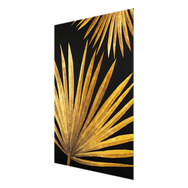 Glas Magnetboard Oro - Foglia di palma su nero