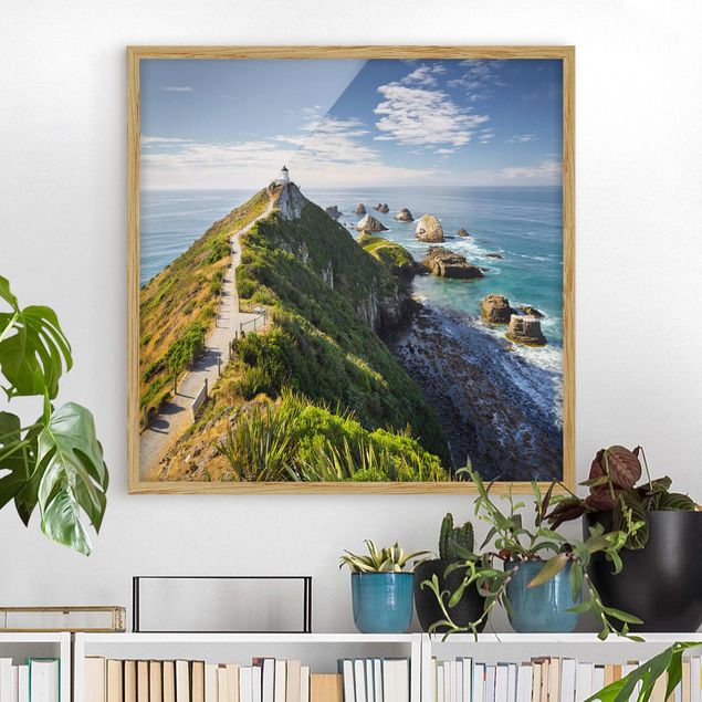 Quadri con cornice con spiaggia Faro di Nugget Point e mare Nuova Zelanda