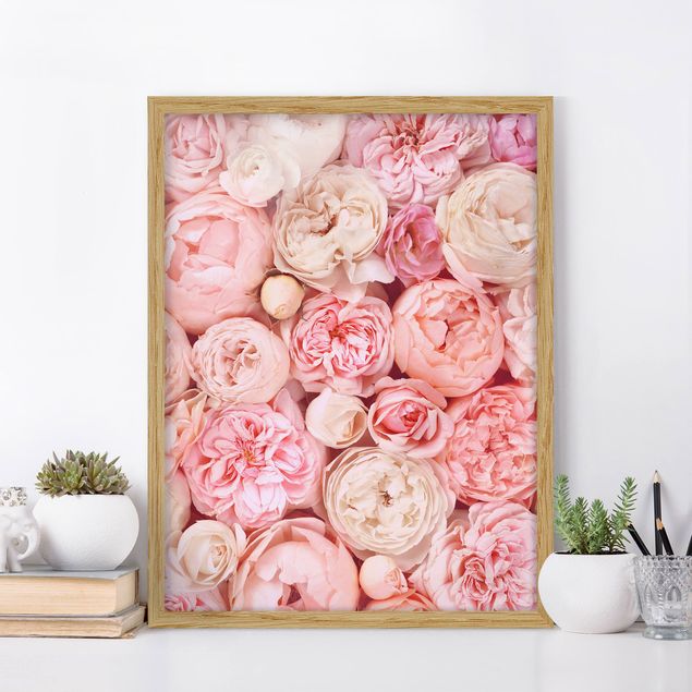 Quadri con cornice con fiori Rose Rosa Corallo Shabby