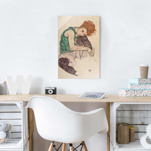 Stile artistico Egon Schiele - Donna seduta con ginocchio alzato