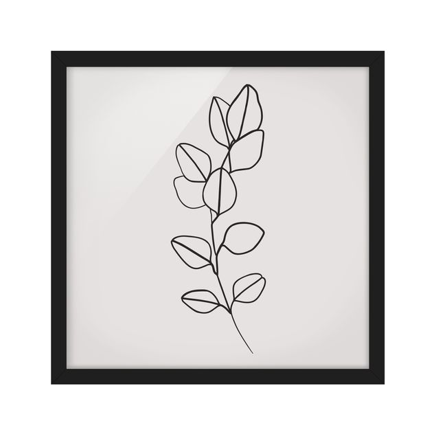 Quadri con cornice in bianco e nero Line Art - Ramo di foglie in bianco e nero