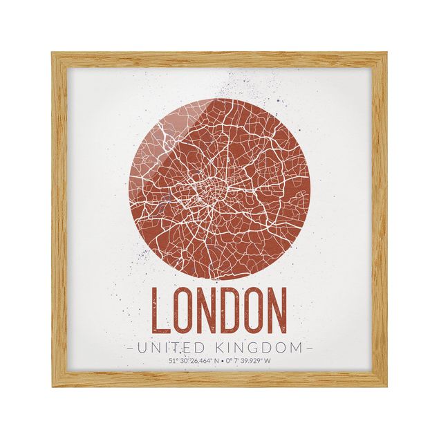 Quadri con cornice con mappamondo Mappa della città di Londra - Retrò