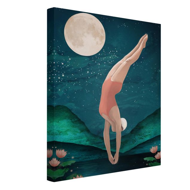 Ritratto quadro Illustrazione - bagnante donna luna pittura