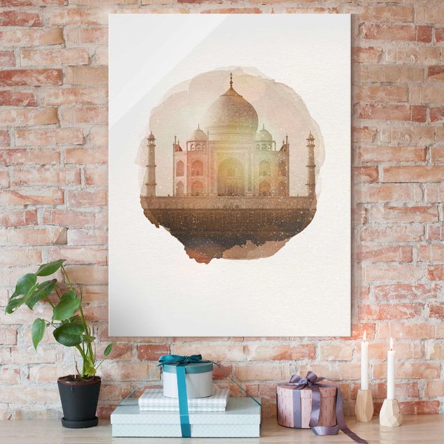 Quadro in vetro - Acquarelli - Taj Mahal - Verticale 4:3