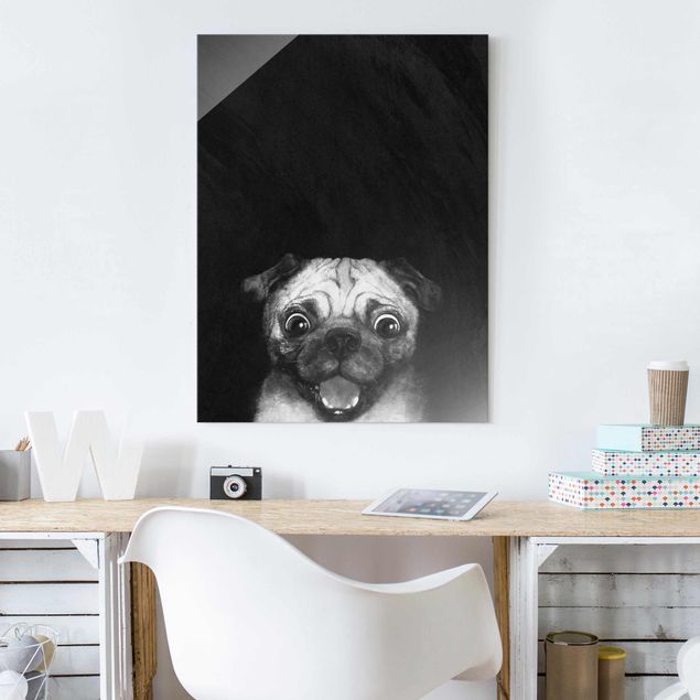 Quadri cani Illustrazione - cane carlino pittura su bianco e nero