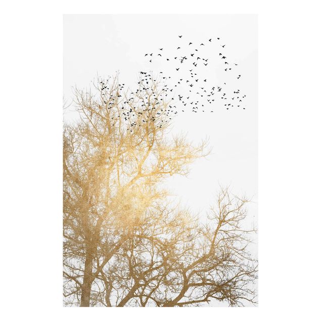 Quadri moderni   Stormo di uccelli davanti all'albero d'oro