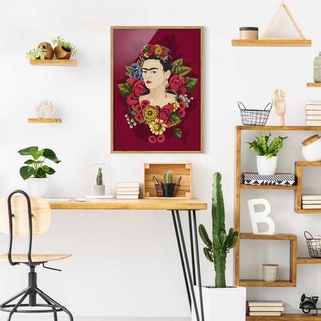 Quadri con cornice con fiori Frida Kahlo - Rose