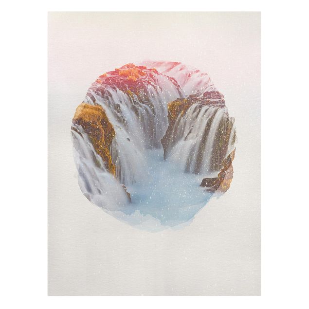 Stampe su tela paesaggio Acquerelli - La cascata Bruarfoss in Islanda