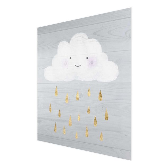 Glas Magnettafel Nuvola con gocce di pioggia d'oro