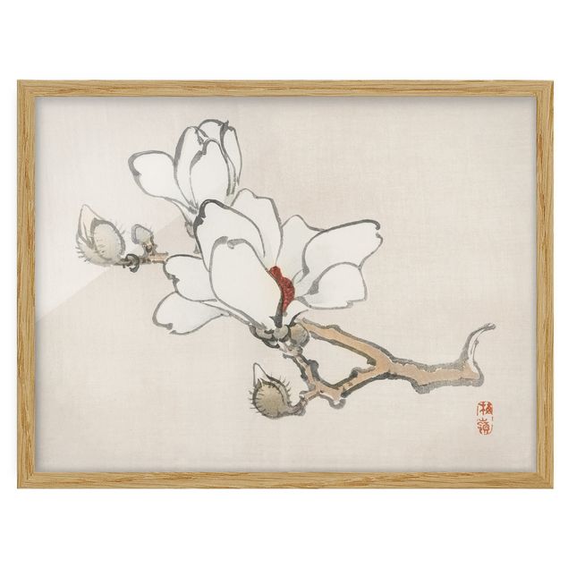 Quadri Disegno vintage asiatico Magnolia bianca