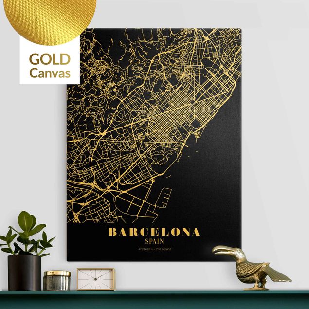 Quadri in bianco e nero Mappa della città di Barcellona - Nero classico