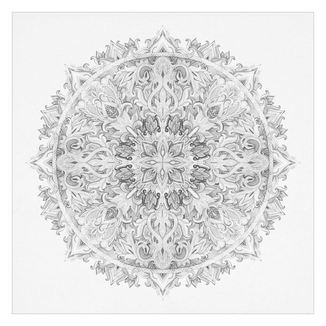 Carta da parati - Mandala Acquerello Ornamento nero- Formato quadrato