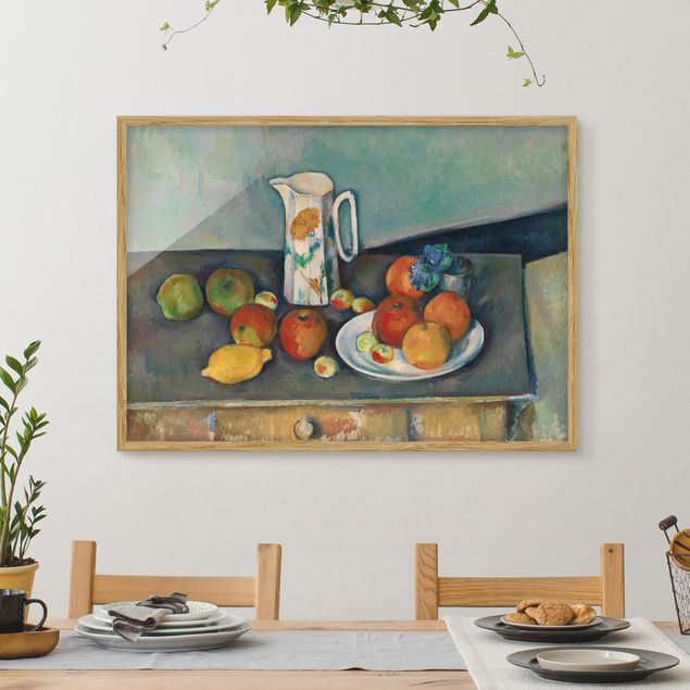 Quadri post impressionismo Paul Cézanne - Natura morta con brocca di latte e frutta