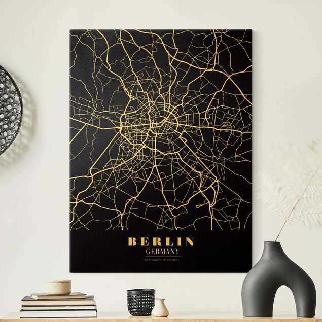 Quadri moderni bianco e nero Mappa della città di Berlino - Nero classico