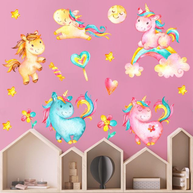 Adesivi murali unicorni Set acquerello unicorno per asilo nido