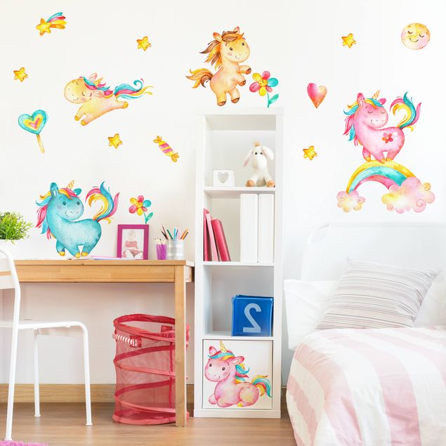 Adesivi murali animali Set acquerello unicorno per asilo nido