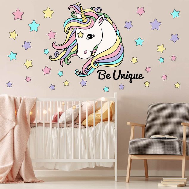Adesivi murali con animali Illustrazione unicorno essere unico pastello
