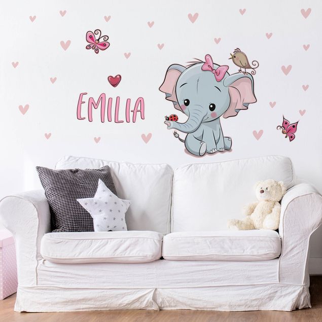 Autocolantes de parede elefantes Elefante personalizzato con nome