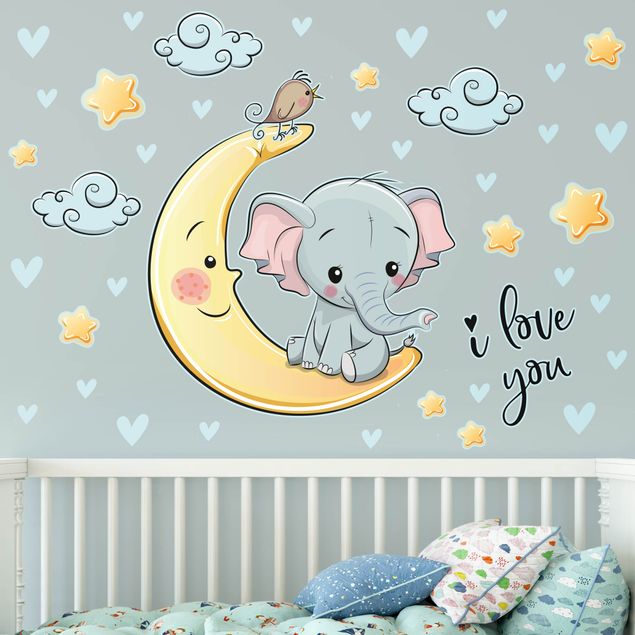 Adesivi murali elefanti Elefante luna ti amo