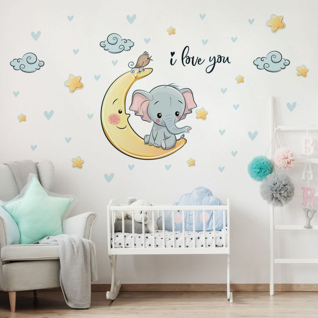 Adesivi murali uccelli Elefante luna ti amo