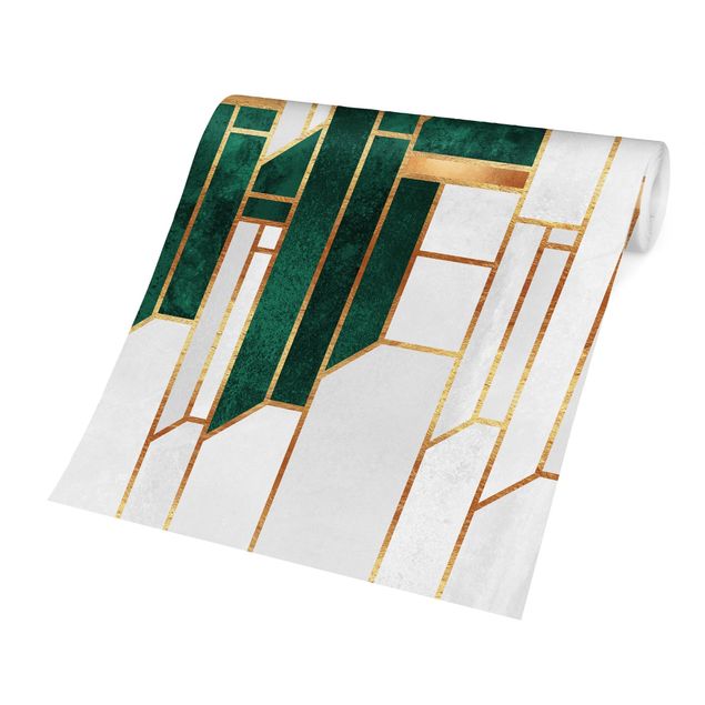 Carte da parati verde Geometria smeraldo e oro