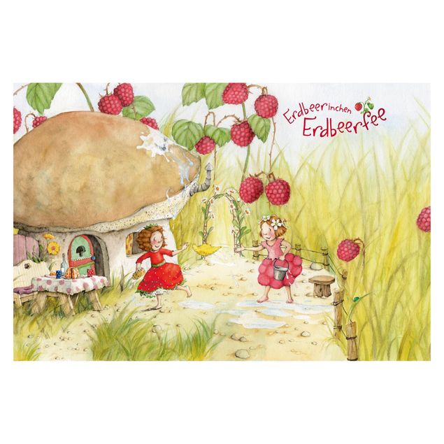 Carte da parati rosse The Strawberry Fairy - Sotto il cespuglio di lamponi