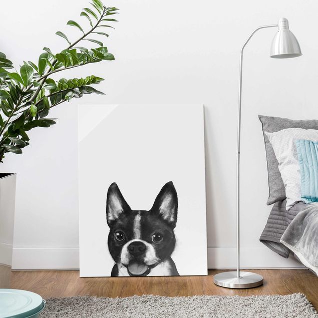 Quadri con cani Illustrazione - Cane Boston Pittura Bianco e Nero