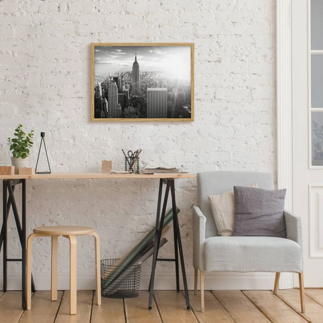 Quadri con cornice in bianco e nero Skyline di Manhattan