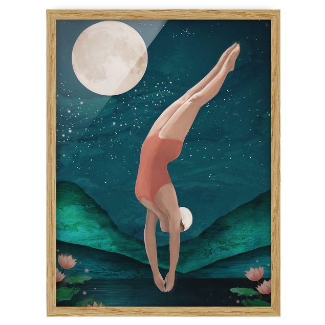 Quadro blu Illustrazione - bagnante donna luna pittura