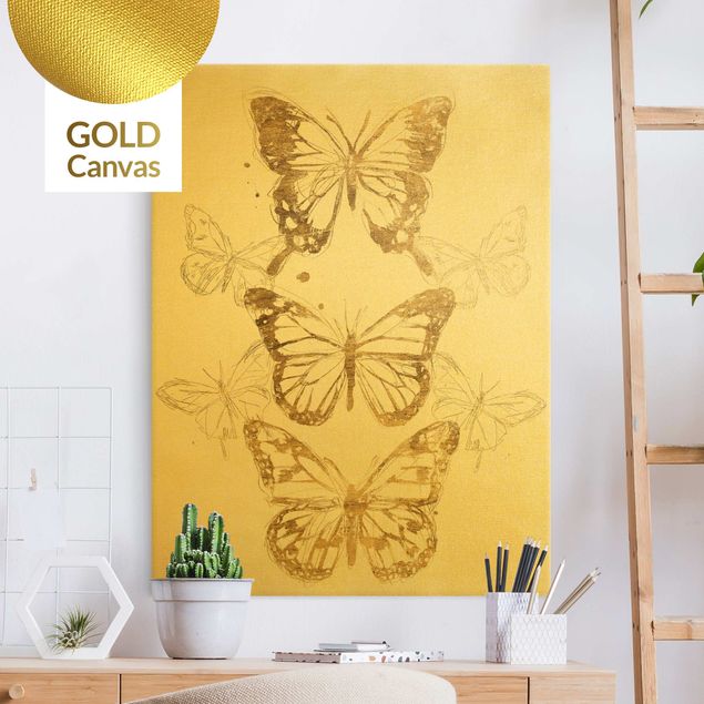 Quadri con farfalle Composizione di farfalle in oro I